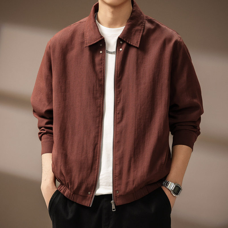 High-End Old Money Style Mulberry Silk and Linen Blend Jacket for Men, New Spring Model with a Draped Lapel and an Executive Smart Look
