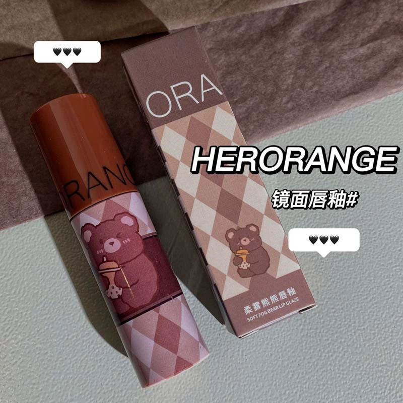 Увлажняющий матовый блеск для губ HERORANGE, белый бальзам для губ, помада, с маленькими мишками, зеркальный эффект, эффект пухлых губ