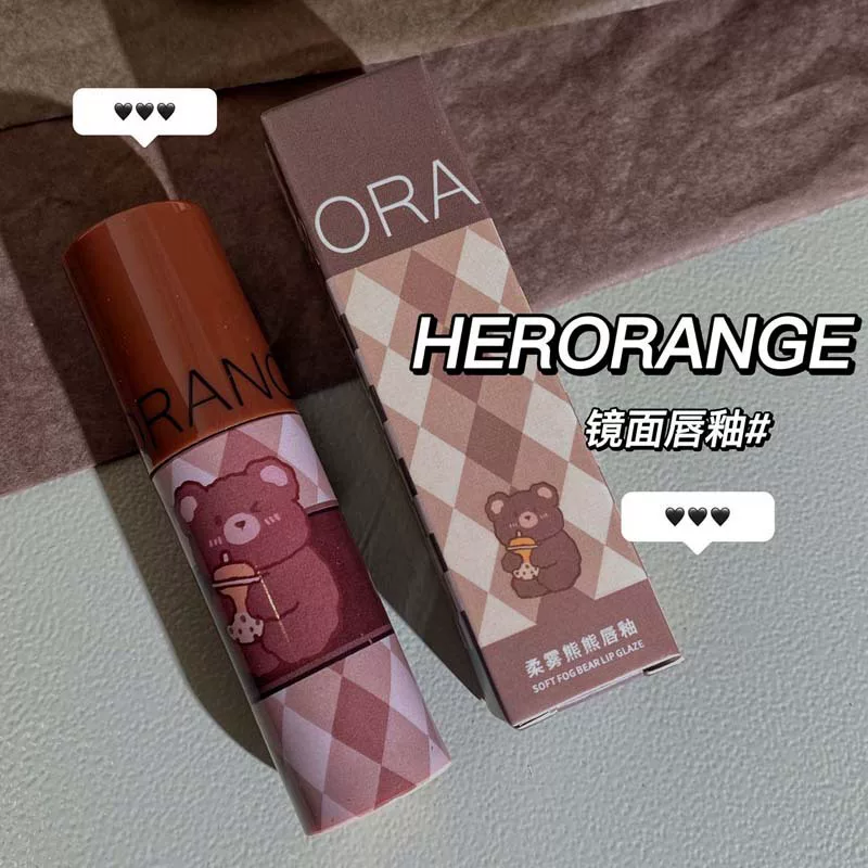 Увлажняющий матовый блеск для губ HERORANGE, белый бальзам для губ, помада, с маленькими мишками, зеркальный эффект, эффект пухлых губ