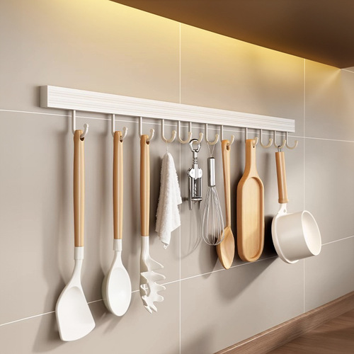 Hole-free kitchen hook rack hanging rod wall-mounted multi-functional kitchen utensil rack spoon shovel storage rack