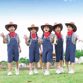 儿童牛仔很忙演出服幼儿园舞蹈合唱表演服西部牛仔背带裤套装六一