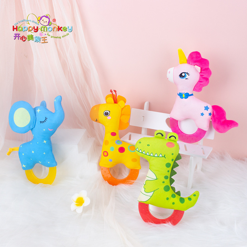 Happy Monkey Baby Teether Rattles Toy Baby Hand Rattles Newborn Early Education Plush Soothing Toy