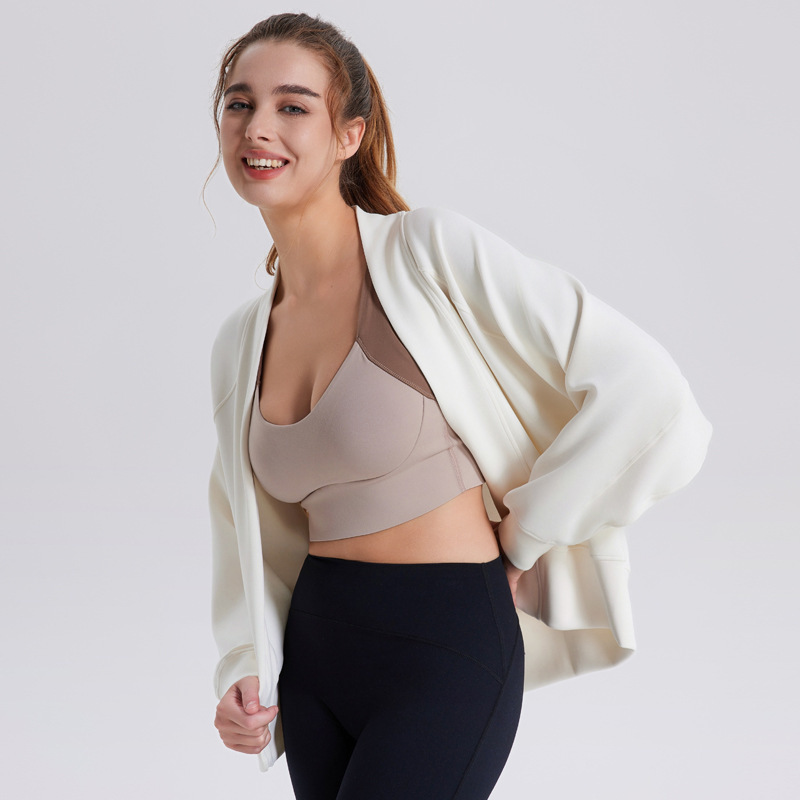 Air Layer Autumn and Winter Sports Outwear Women's Blouse Breathable Loose Yoga Fitness Wear Hooded Cardigan Casual Sweatshirt