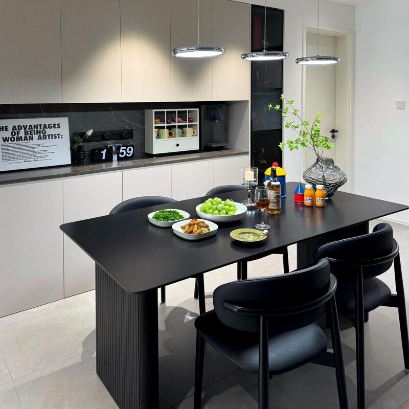 Minimalist black matte slate dining table and chair set for small apartments, light luxury home use, suitable for rental properties, rectangular dining table Minimalist black matte slate dining table and chair set for small apartments, light luxury home use, suitable for rental properties, rectangular dining table