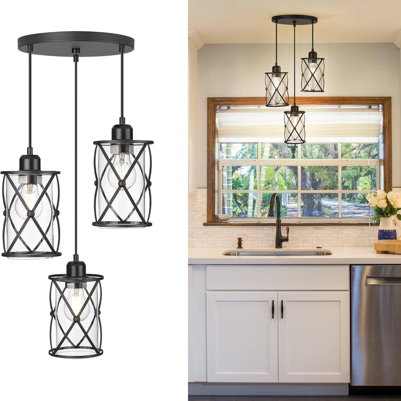 Cross-border Amazon American Simple Retro Chandelier Living Room Dining Room Bedroom Study Iron Cover Glass Lamps