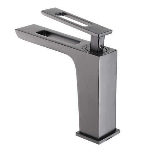 Gun gray bathroom washbasin faucet bathroom cabinet basin Nordic creative waterfall faucet hot and cold all copper