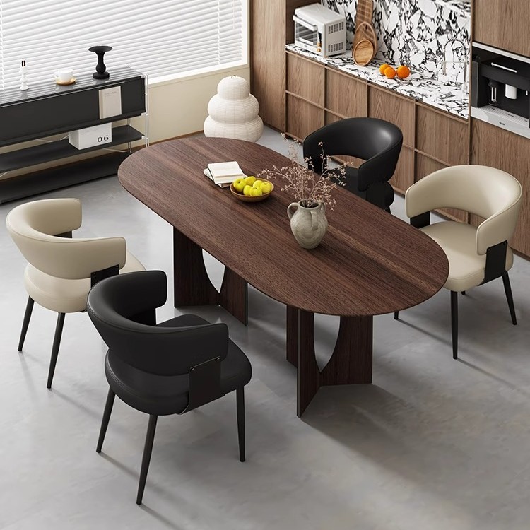 Silla de comedor para el hogar de cuero minimalista de estilo italiano, moderna, de lujo ligero, con apoyabrazos, diseño de respaldo, silla de comedor de alta gama