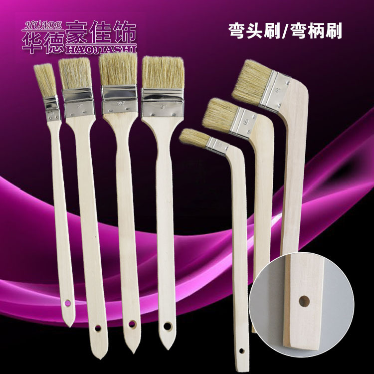 2寸50mm长柄弯头漆刷猪鬃毛刷油漆扁刷船用扫灰刷扒刷