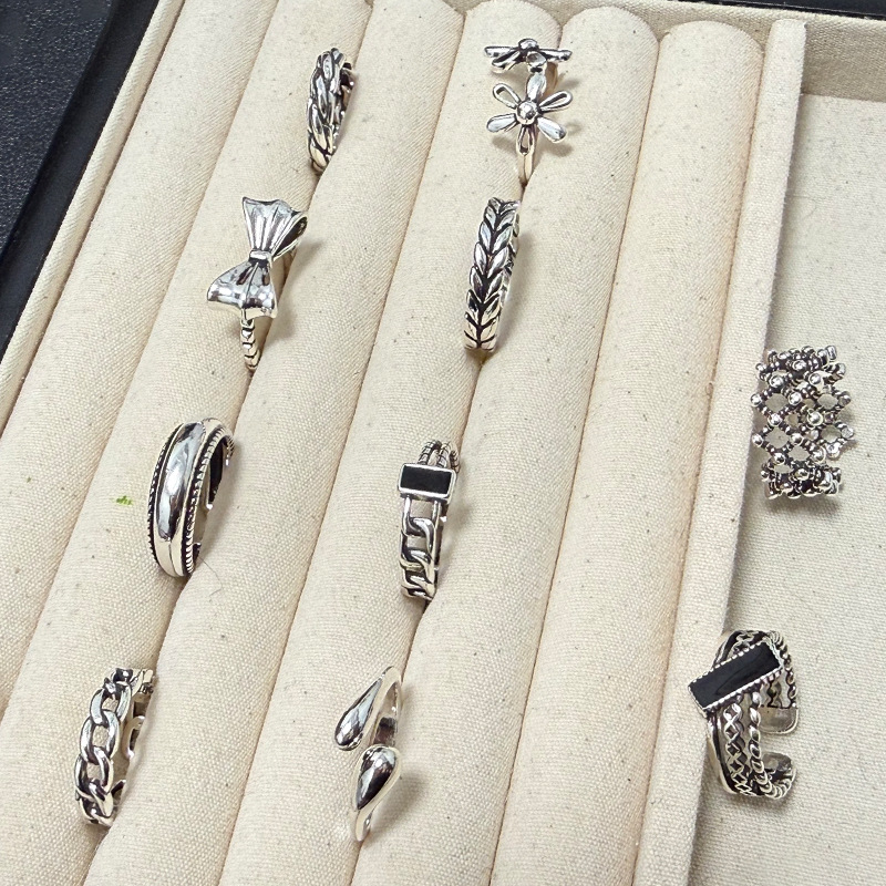 小红书爆款韩版复古做旧泰银戒指女不掉色小众ins风开口调节情侣