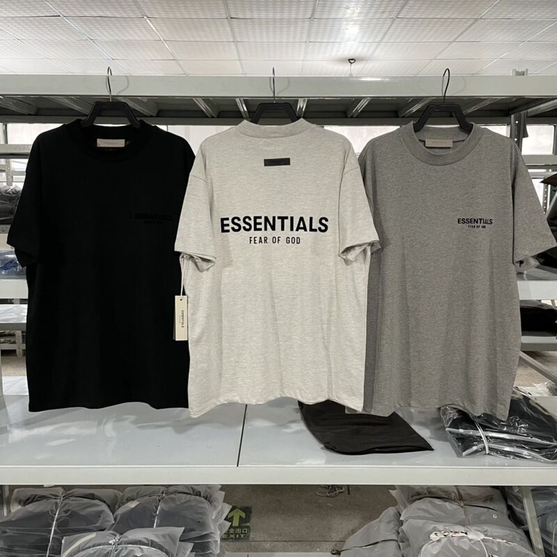 Ningbo original one-hand FOG double line ESS letter flocking printing men and women couples loose T-shirt high street OS short sleeve