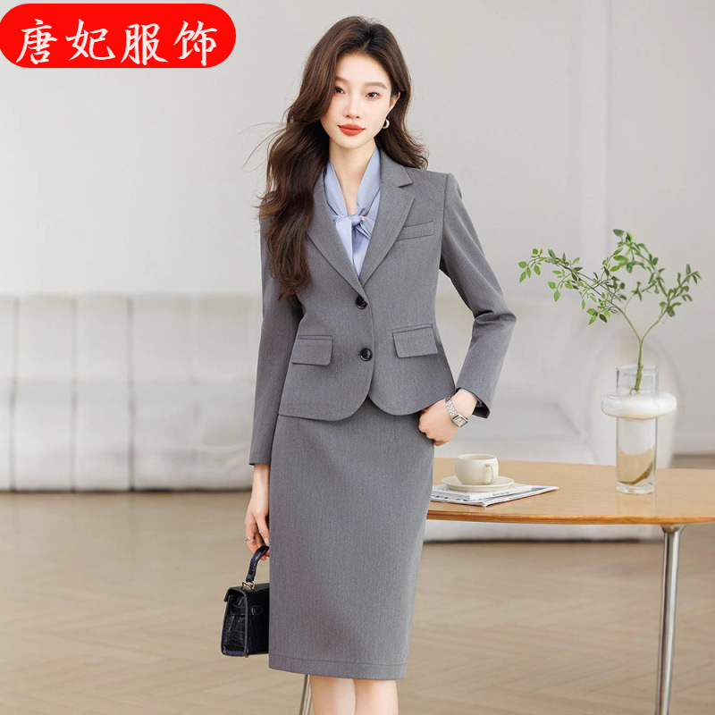 Professional Grey Suit suit Women's Spring Autumn and Winter 2025 New High-end Interview Dress Overalls Coat Commuter Professional Grey Suit suit Women's Spring Autumn and Winter 2025 New High-end Interview Dress Overalls Coat Commuter