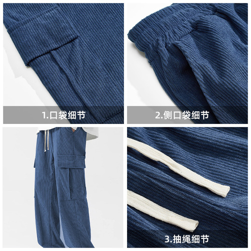 2024 Men's TEMU Bestselling Fashionable Casual Sports Corduroy Multi-Pocket Workwear Trousers