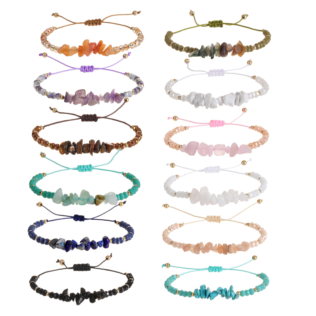 Natural Stone, Brass Chain Material Ethnic Style Geometric Artificial Crystal Natural Stone Beaded Unisex Drawstring Bracelets