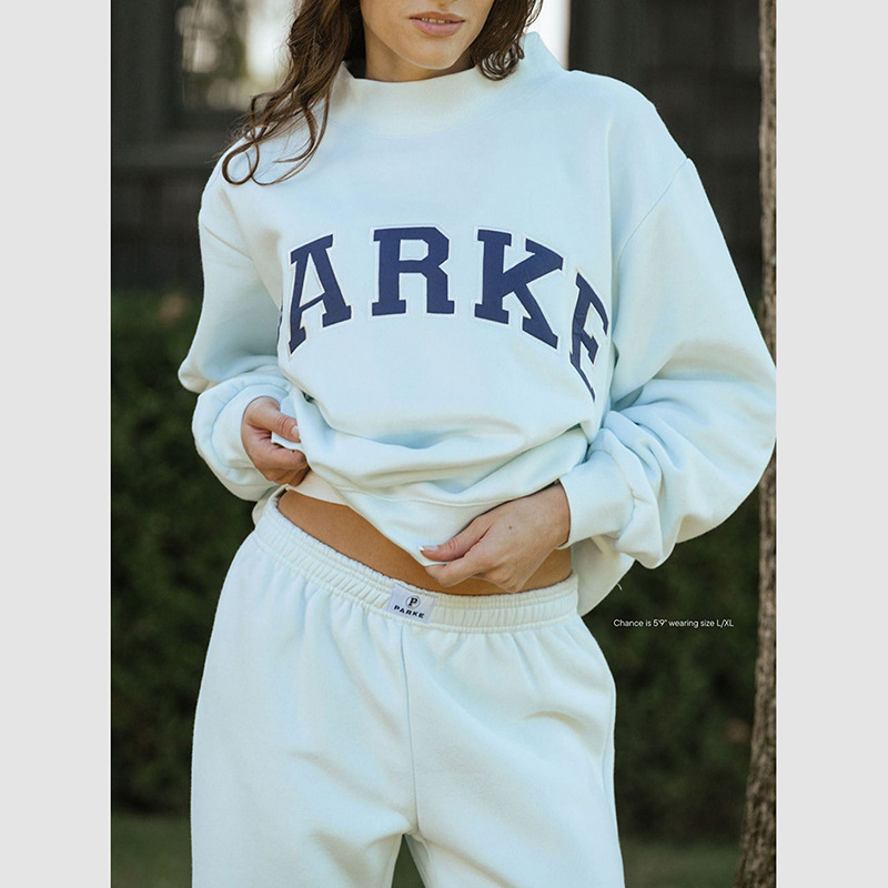 25 New Winter Style North American Niche Parke Letter Patch Embroidered Embroidered Stand Collar Cotton Loose Women's Sweatshirt