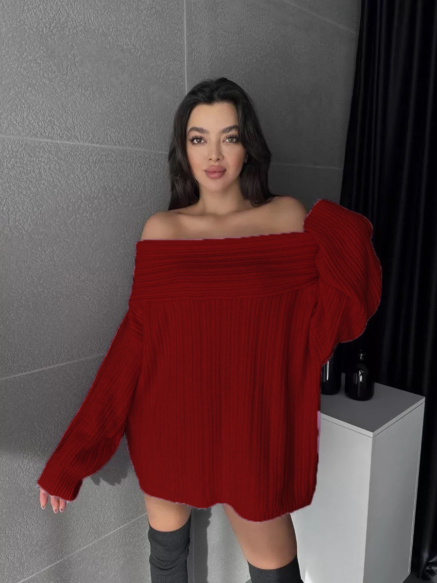 Off-Shoulder Knit Sweater – Long Sleeve(S-XL, 4 Colors, Sexy Drop Neckline, British-Inspired, Work-to-Party Versatile)​_ecoleips.com