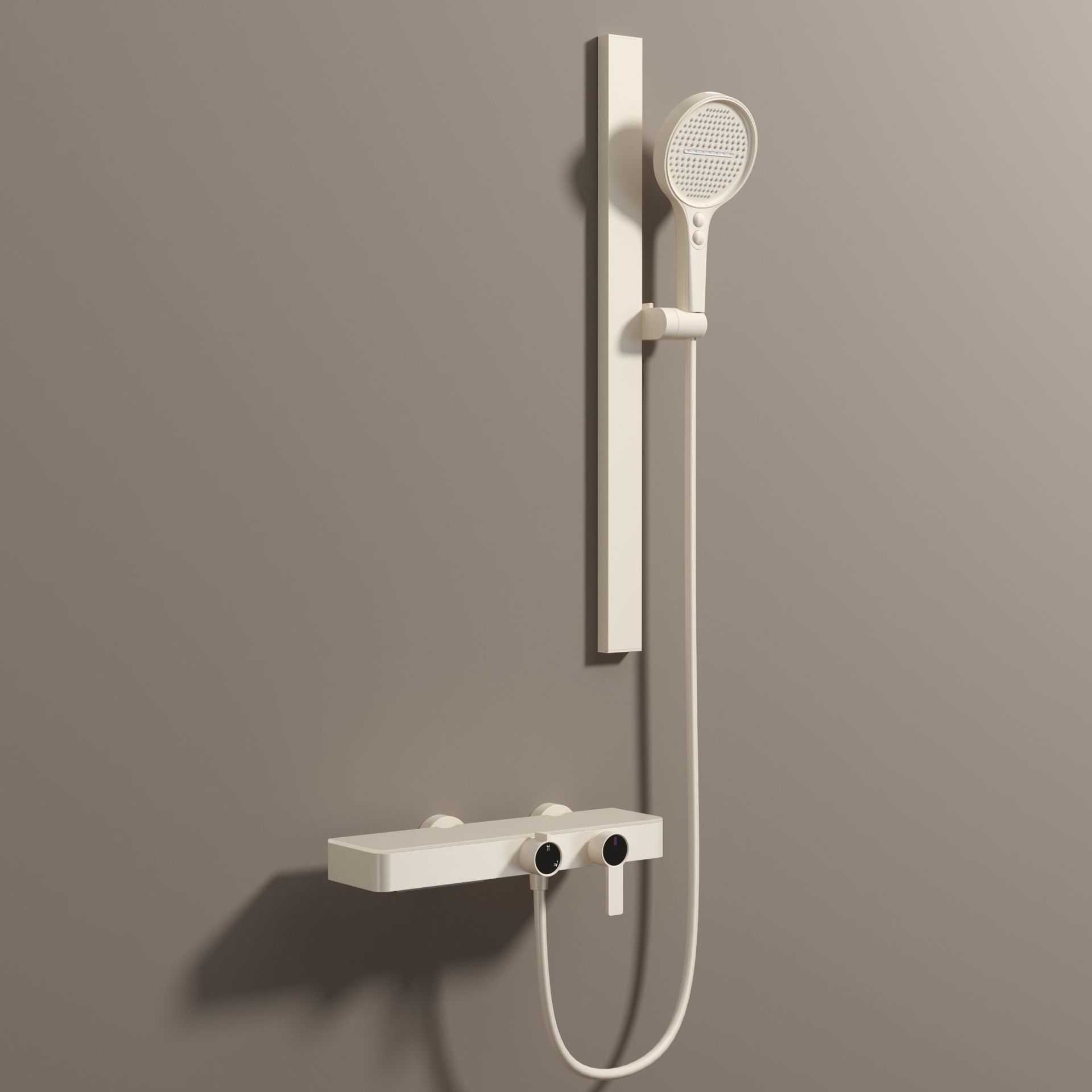 Nueva pistola de color crema gris simple ducha juego de ducha botón grifo de bañera dividida mesa de almacenamiento barra elevadora