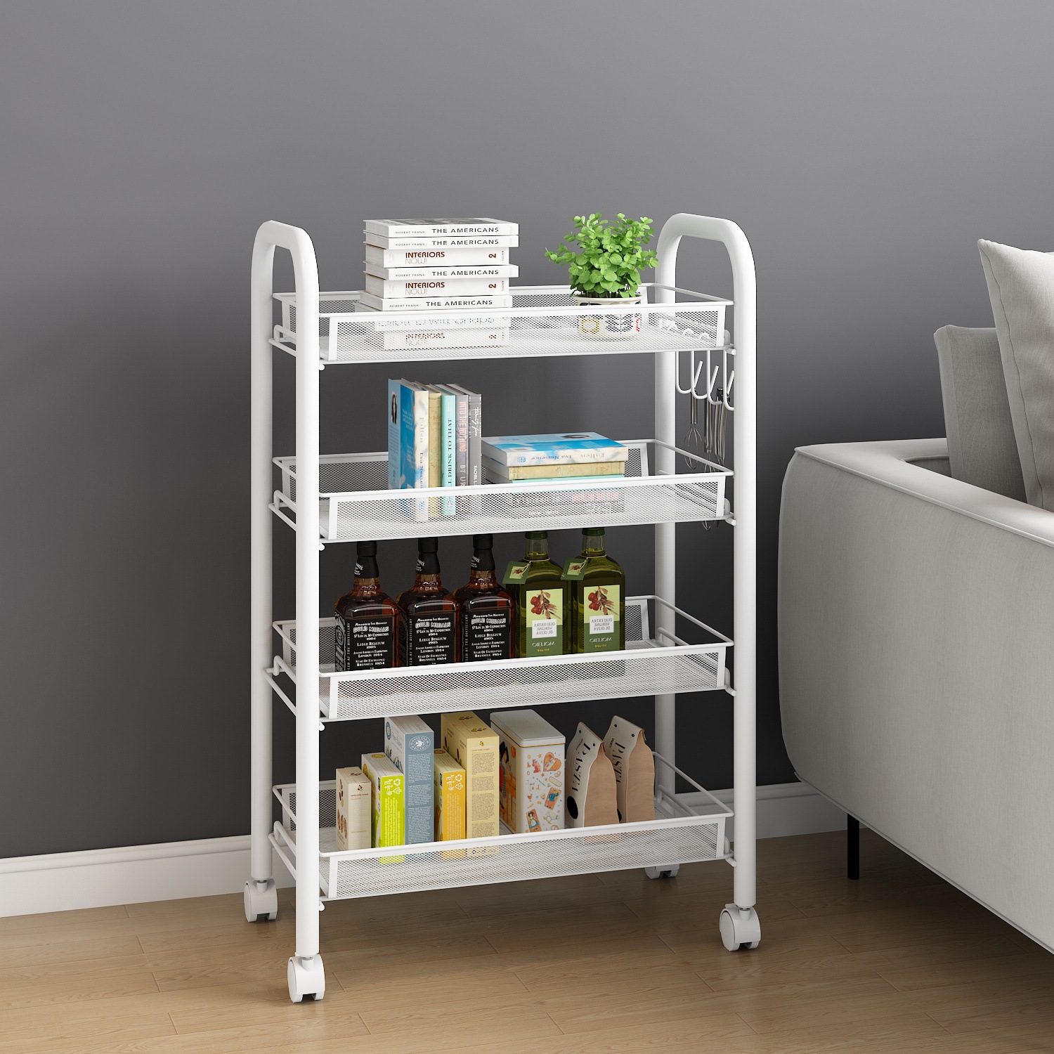 Estante de almacenamiento de cocina sala de estar baño carro móvil multicapa cesta de verduras