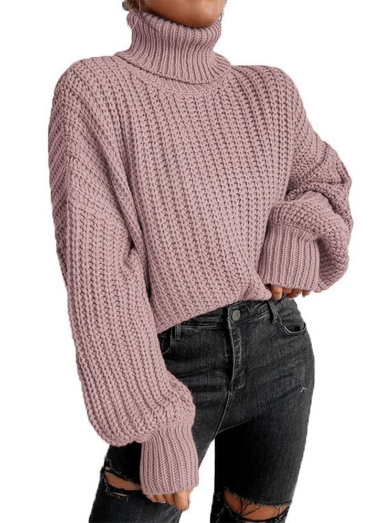 Nuevo Otoño e Invierno transfronterizo Amazon transfronterizo Comercio exterior moda fuera del hombro manga larga de punto jersey suelto suéter de cuello alto para mujeres