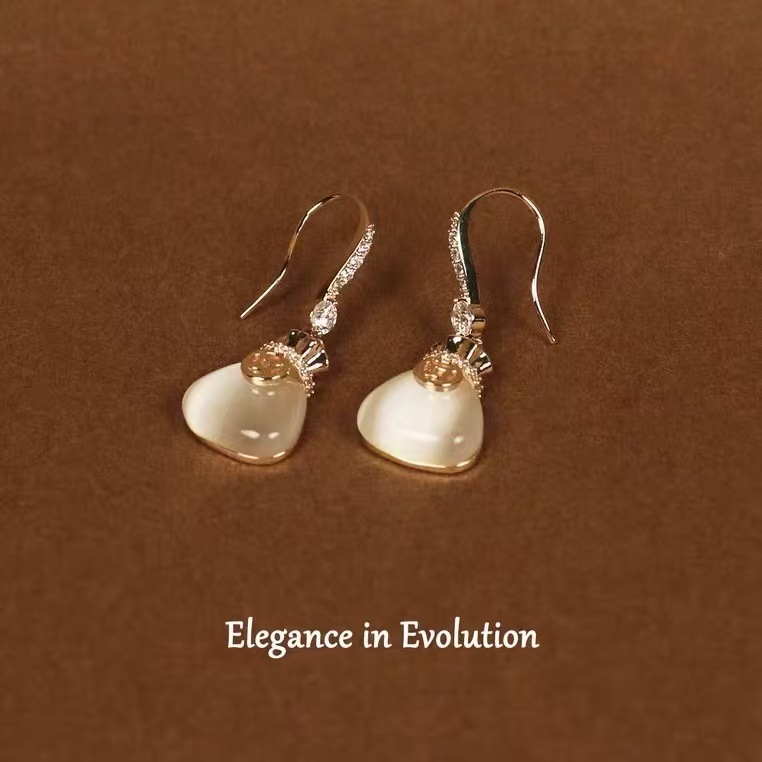New [Little Joy] New Chinese Style Design Niche Coin Lucky Bag High-End Ear Hook Earrings Wholesale Dropshipping
