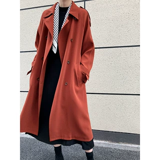 鹿西 春秋季新款垂感英伦风宽松双排扣中长款过膝风衣外套女9968