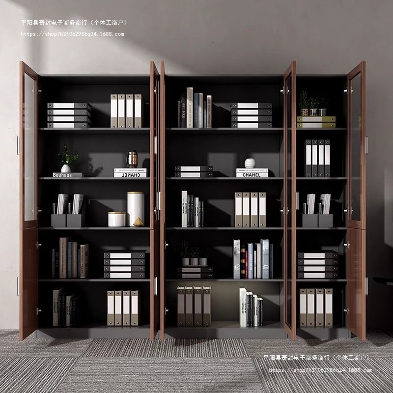 Wooden modern glass bookcase for documents