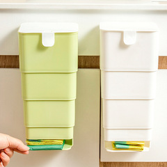 Kitchen wall-mounted foldable trash bag storage box magic home drill-free large capacity plastic bag organizer