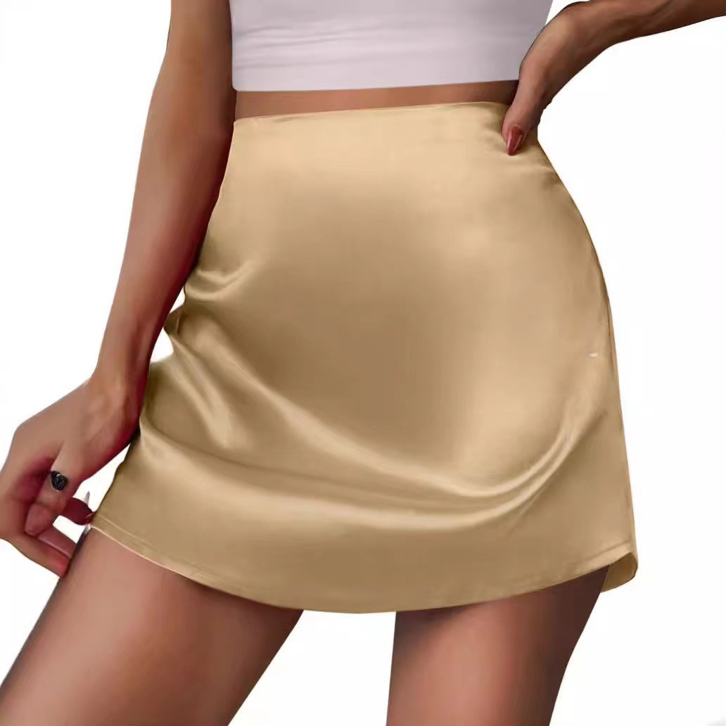 2026 New Women High Waist Satin Mini Skirt Chic A-line Zipper Short Skirt_ecoleips.com