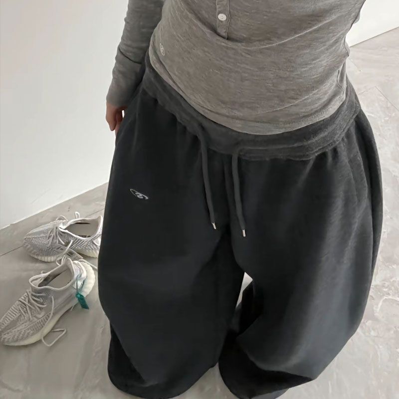 【Spring and Autumn New Style】Internet Celebrity Retro American Fashion Wide Waistband Wide-Leg Casual Loose Dance Jazz Sweatpants for Women