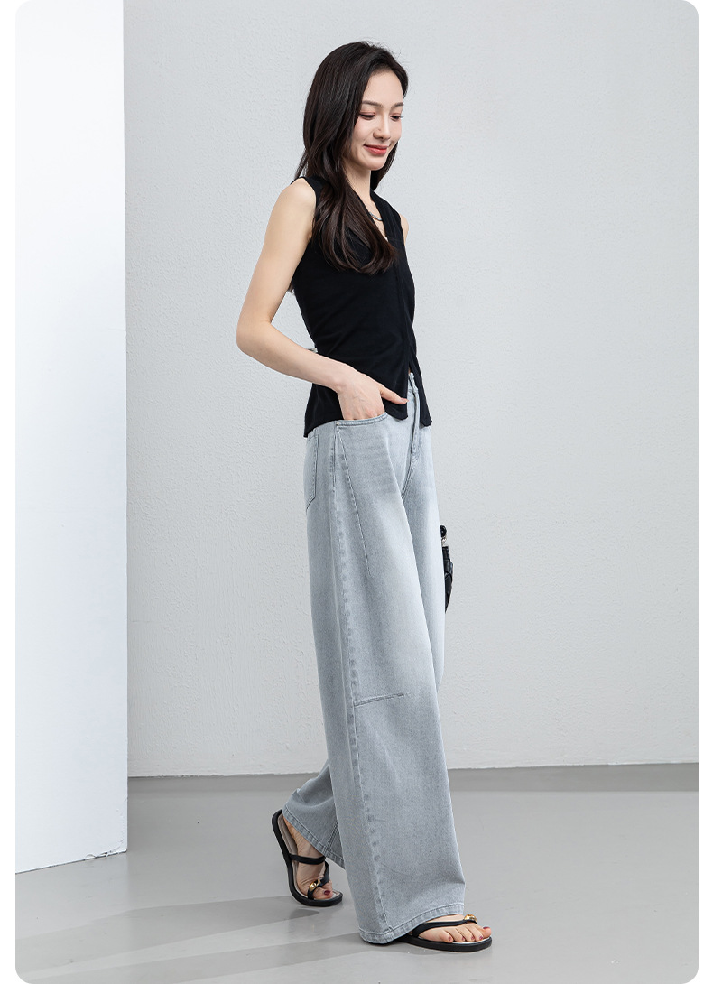 Quần culottes nữ ống rộng cạp cao dáng suông chất liệu tencel mềm mại — màu xám chi tiết 22