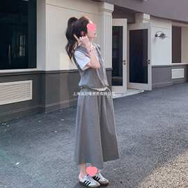 韩系大码女装夏季设计感短袖套装裙女遮肉显瘦休闲半身裙三件套潮