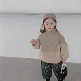 韩国冬款儿童棉衣男女宝宝宽松拼接羊羔毛加绒卫衣中小童加厚外套