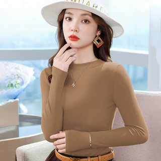 纯色小西装内搭针织长袖打底衫2025秋季高弹气质显瘦上衣女外穿