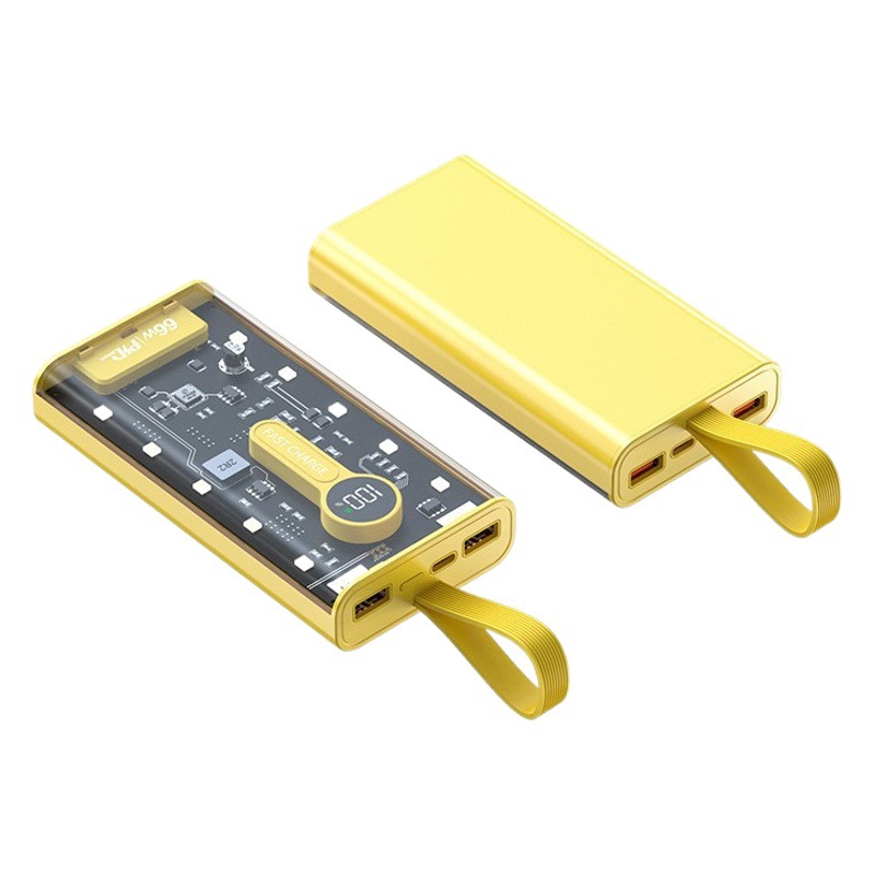 E-Commerce popular transparente punk amarillo mecha-estilo Banco de la energía 66W bidireccional de carga rápida 20000 mA fuente de alimentación móvil