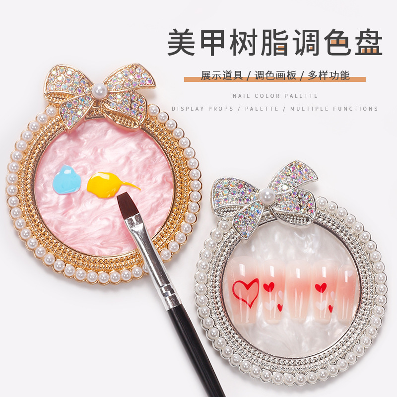 New Japanese-style Nail Art Color Pad Large Bow Pearl Diamond Nail Art Display Board Nail Art Shop Color Pad
