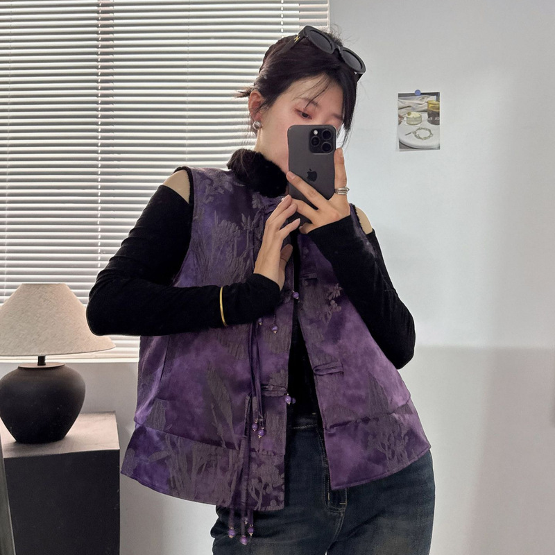 Real shot! New Fur Vest Mink Fur Vest New Chinese Style National Style Coat Two-sided Tang Dress