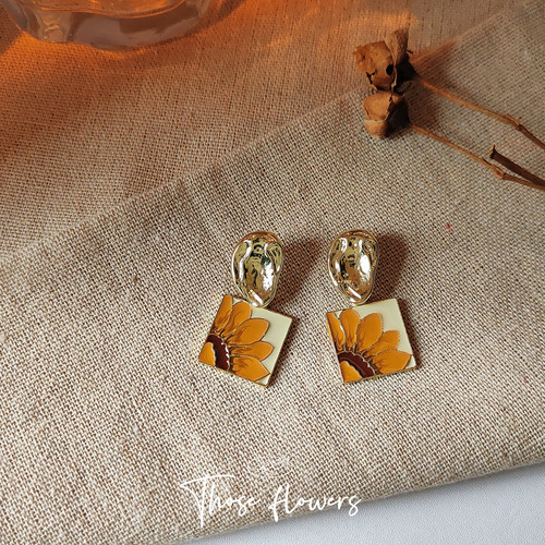 [Art Country] Sunflower Photo 925 Silver Needle Plated 14K Design Creative Beautiful Earrings Women's Earrings Earrings