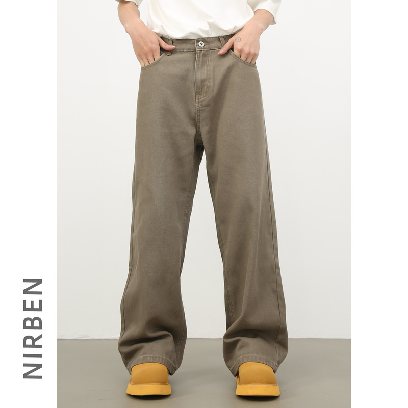 Nirben Denim | Korean version of retro semi-elastic waist wide leg jeans men's fashion brand new loose casual pants
