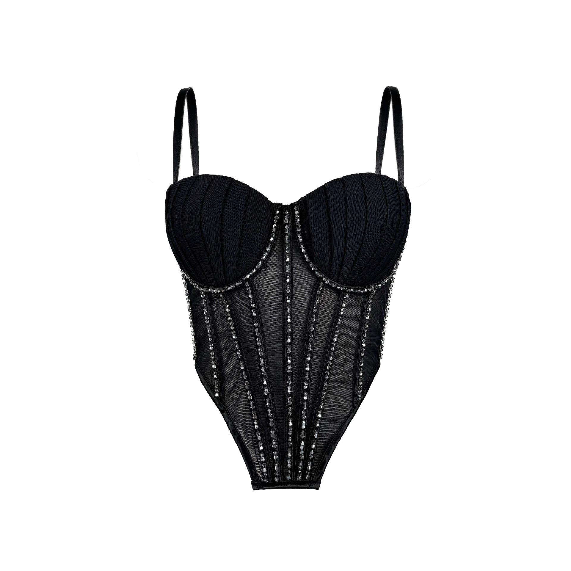 European And American Hot-Selling Sexy Mesh Camisole With Chest Pads, Weable Outside, Shiny Diamond Fishbone Shaping_voghion.com