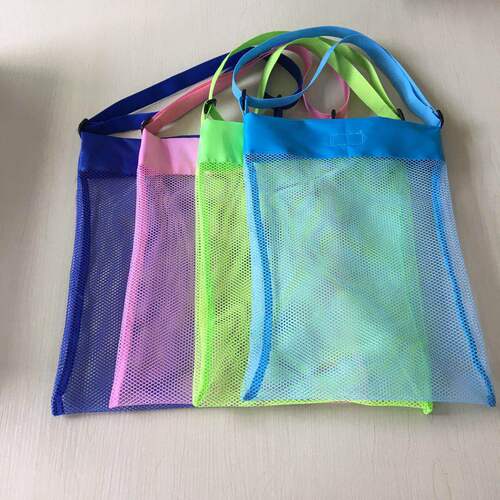 Manufacturer wholesale multi-layer children's miscellaneous toys storage bag foldable shoulder beach bag sand digging tool storage net bag