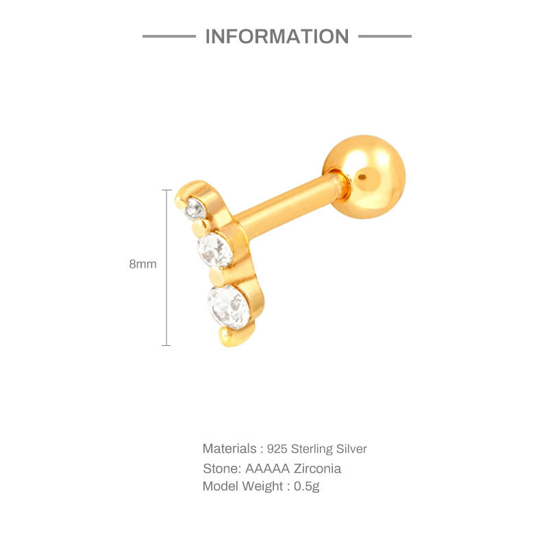 Ear Studs Classification 1 Piece Ear Cartilage Rings & Studs Fashion Geometric 925 Sterling Silver Zircon
