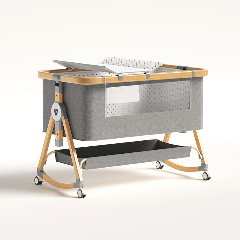 Cama de cuna plegable móvil ajustable de altura, cama de bebé portátil, cama de empalme para bebé multifuncional