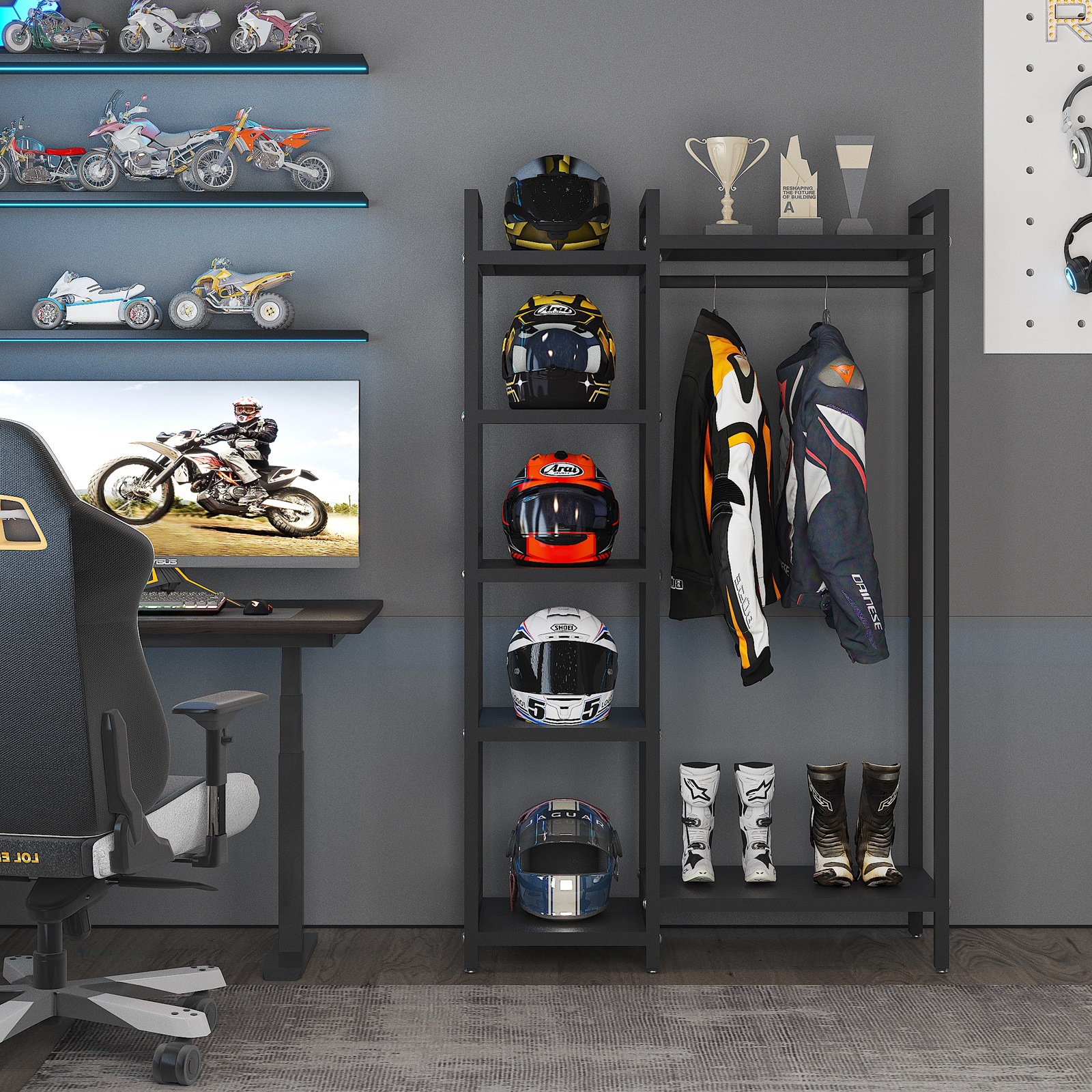 头盔收纳架骑行服落地组合衣架家用帽子陈列展示架摩托装备置物架