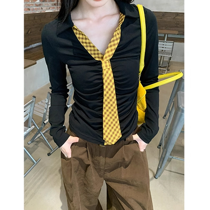 槿一 黑色巨好看内搭打底衫女秋季韩系穿搭修身早秋长袖t恤上衣潮|undefined