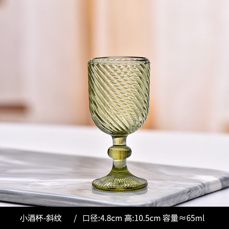 Copa de rayas verticales de vidrio retro europeo, copa de vino tinto, copa de postre alto de helado, copa de vino de frutas de uva de champán casero