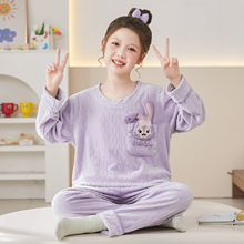 睡衣女童秋冬季保暖中大童2025款海岛绒卡通儿童居家服法兰绒套装