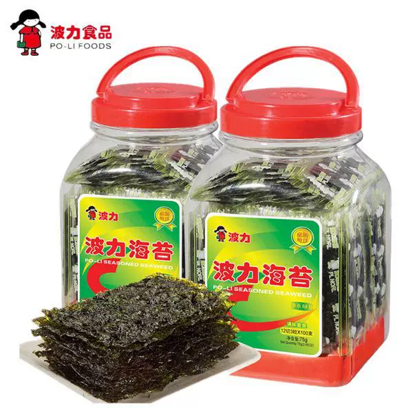 包邮波力海苔75g/54g桶装原味夹心脆罐装零食批发即食紫菜批发