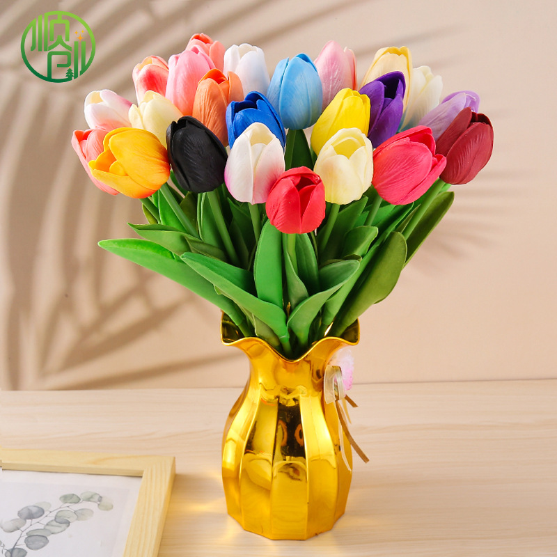 仿真花艺客厅装饰郁金香假花pu迷你摆件跨境直销婚庆摄影拍摄道具