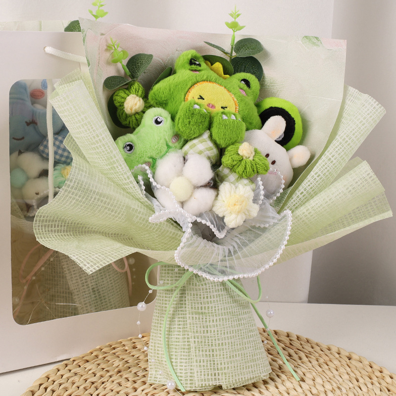 녹색 인형 꽃다발 - 창 선물 가방