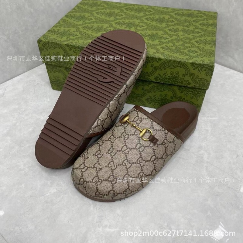 High Version G Home Baotou Half Slippers Women's Summer Outfit Mueller Shoes Horse Buckle Flat Shoes All-Match Casual Lazy Shoes