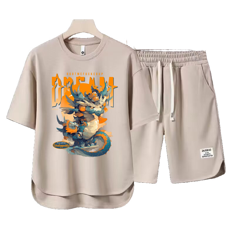 Men's Clothing 2024 Waffle Casual Summer Suit Men's Loose Teen Short sleeved T shirt Shorts Handsome Two piece Suit_desvips.com